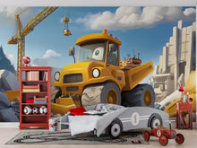 Load image into Gallery viewer, Construction Truck Wall Mural – Cartoon Digger Boys Room Wallpaper, Kids Construction Theme, Removable Peel and Stick Nursery Mural