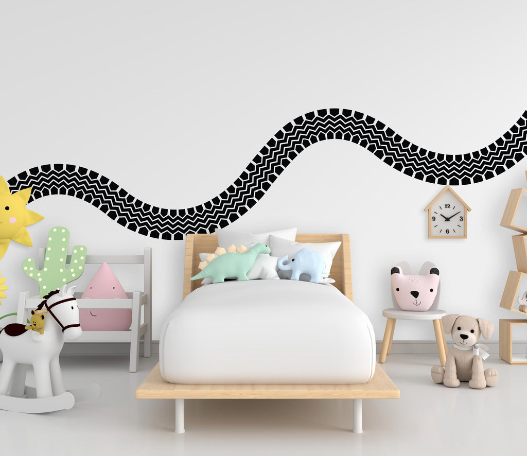 Tire Track Wall Decal Highway Vinyl Sticker Tire Marks Wall Decor Kids Playroom Boys Room Wall Art Automotive Bedroom Mural Sticker 684RS