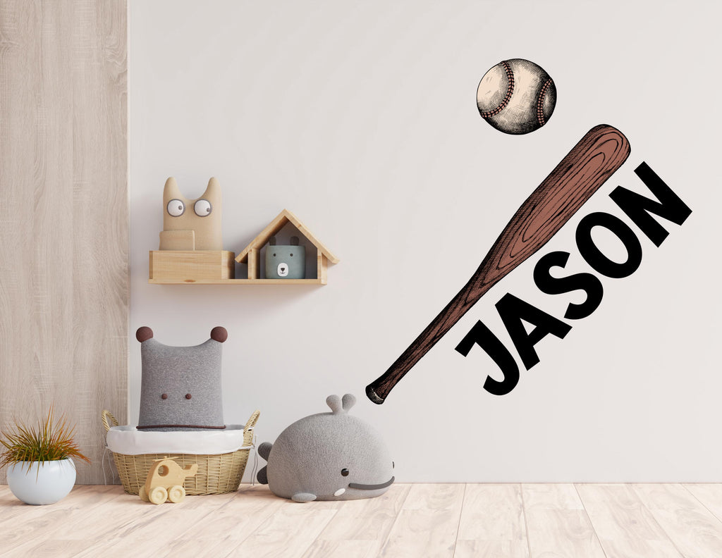 Personalized Baseball Name Art Print – Custom Hand-Drawn Bat & Ball Illustration – Sports Gift for Boys, Kids, Coaches and Fans 672LU