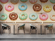 Load image into Gallery viewer, Whimsical Donut Watercolor Wallpaper Mural – Seamless Pastel Dessert Wall Art for Kitchen, Bakery, Dessert shop, wall Decor