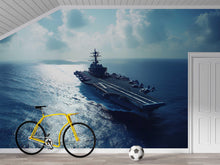 Load image into Gallery viewer, Aircraft Carrier Wall Mural – Navy Warship Ocean Wallpaper – Military Themed Room Decor – Boys Bedroom or Game Room – Peel and Stick