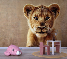 Load image into Gallery viewer, Lion Cub Wall Mural – Safari Nursery Wallpaper – Adorable Baby Lion Jungle Wall Art for Kids' Room – Peel and Stick or Traditional