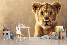 Load image into Gallery viewer, Lion Cub Wall Mural – Safari Nursery Wallpaper – Adorable Baby Lion Jungle Wall Art for Kids' Room – Peel and Stick or Traditional