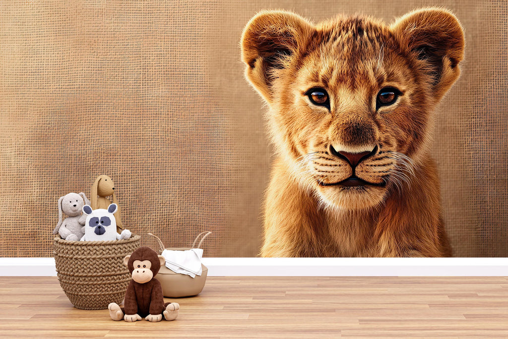 Lion Cub Wall Mural – Safari Nursery Wallpaper – Adorable Baby Lion Jungle Wall Art for Kids' Room – Peel and Stick or Traditional