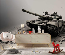 Load image into Gallery viewer, Realistic Tank Wall Mural – Military Themed Boys Room Wallpaper – Army Vehicle Wall Art – Peel and Stick or Non-Woven Mural