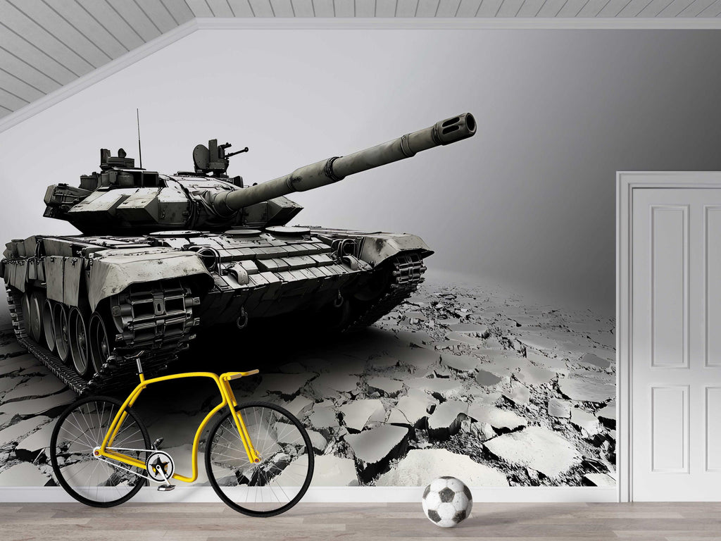 Realistic Tank Wall Mural – Military Themed Boys Room Wallpaper – Army Vehicle Wall Art – Peel and Stick or Non-Woven Mural