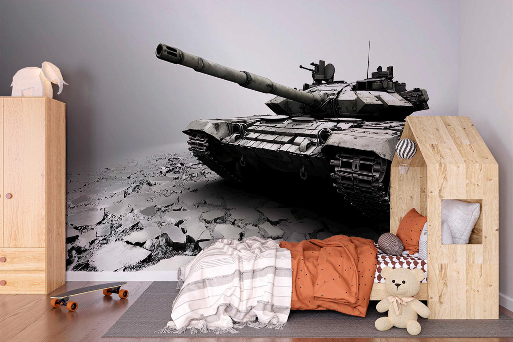 Realistic Tank Wall Mural – Military Themed Boys Room Wallpaper – Army Vehicle Wall Art – Peel and Stick or Non-Woven Mural