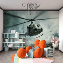 Load image into Gallery viewer, Military Helicopter Wall Mural – Jungle Huey Combat Scene – Army Aviation Room Decor – Teen Boys Bedroom – Peel and Stick or Non-Woven