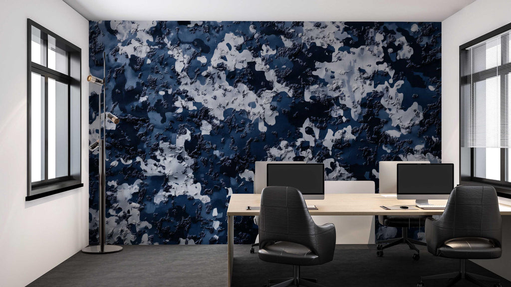 Blue Camo Wall Mural – Urban Digital Camouflage Wallpaper – Industrial Office or Gaming Room Decor – Peel and Stick or Non-Woven