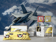 Load image into Gallery viewer, Fighter Jet Wall Mural – Military Aircraft Flying Over Mountains – Aviation Decor for Boys Room – Peel and Stick or Non-Woven Wallpaper
