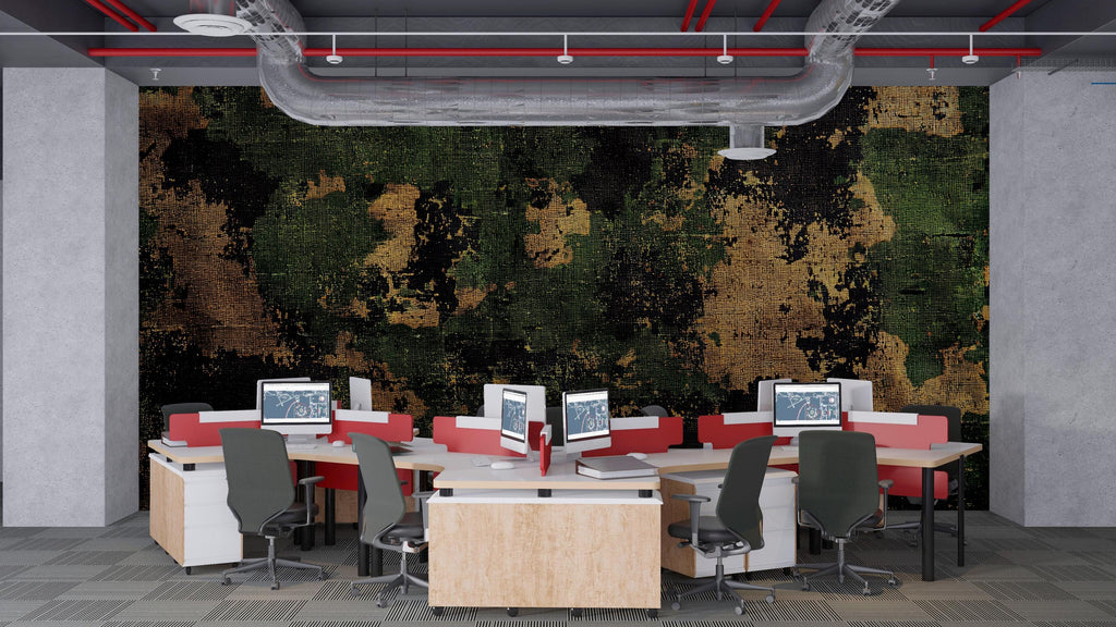 Grunge Camo Wall Mural – Army Camouflage Gym Wallpaper – Industrial Fitness Decor – Peel and Stick or Non-Woven Wall Mural