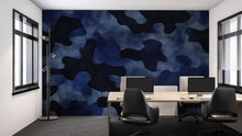 Load image into Gallery viewer, Blue Camo Wall Mural – Modern Camouflage Wallpaper for Office or Studio – Urban Digital Decor – Peel and Stick or Non-Woven