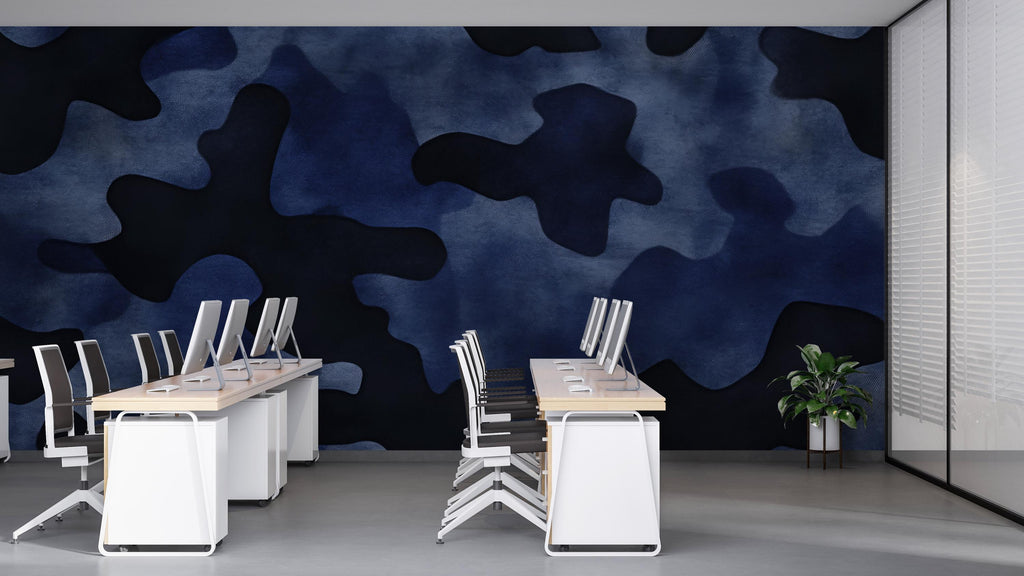 Blue Camo Wall Mural – Modern Camouflage Wallpaper for Office or Studio – Urban Digital Decor – Peel and Stick or Non-Woven