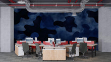 Load image into Gallery viewer, Blue Camo Wall Mural – Modern Camouflage Wallpaper for Office or Studio – Urban Digital Decor – Peel and Stick or Non-Woven