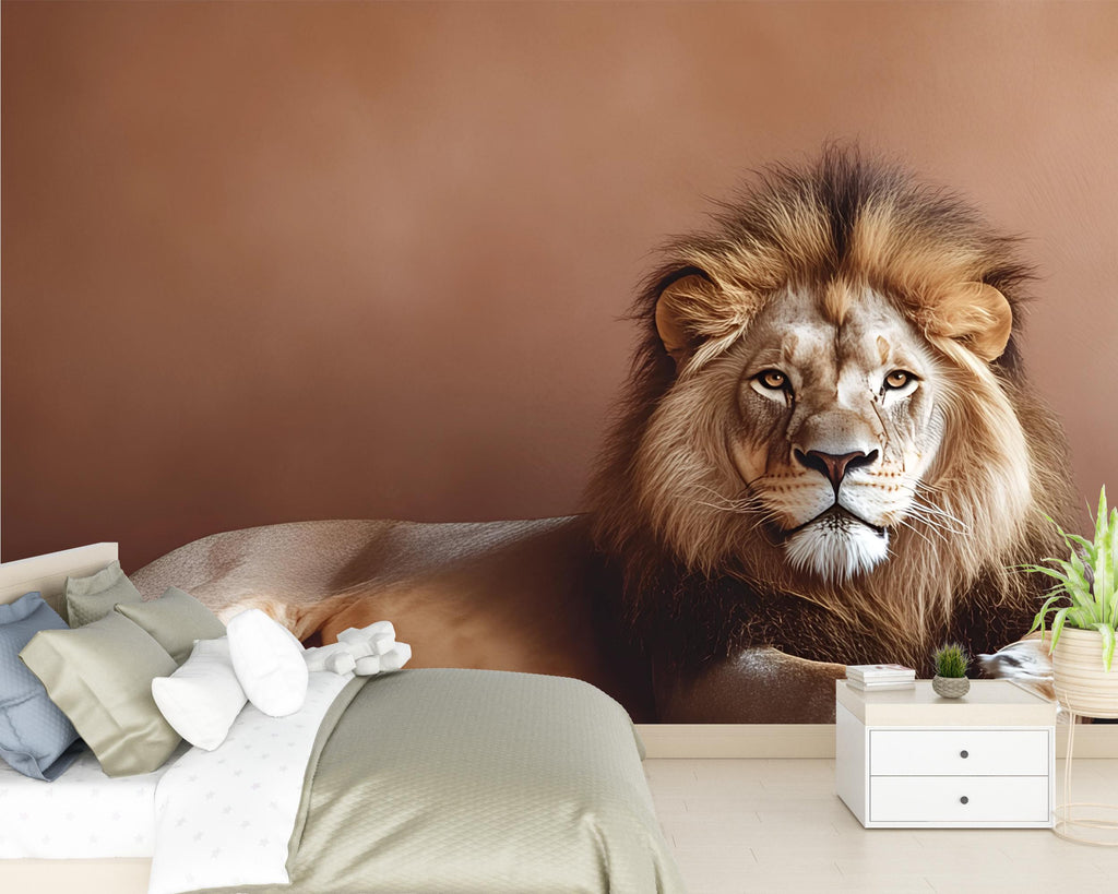 Majestic Lion Wall Mural for Bedroom – Peel and Stick Animal Wall Art – Jungle Safari Theme – Wildlife Bedroom Decor – Removable Wallpaper