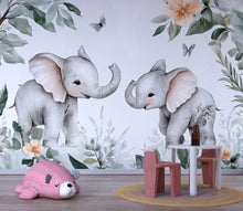 Load image into Gallery viewer, Elephant Nursery Wall Mural – Cute Baby Elephant Wallpaper – Jungle Safari Peel and Stick Wall Art – Nursery Decor – Removable Kids Wall