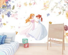 Load image into Gallery viewer, Princess Wall Mural for Girls – Fairy Tale Nursery Wallpaper – Floral Princess Theme – Peel and Stick Removable Mural – Kids Room Decor