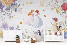 Load image into Gallery viewer, Princess Wall Mural for Girls – Fairy Tale Nursery Wallpaper – Floral Princess Theme – Peel and Stick Removable Mural – Kids Room Decor