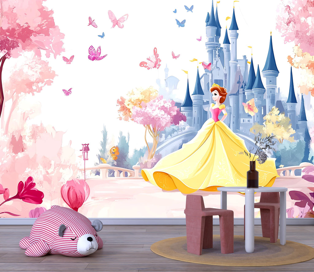 Princess Wall Mural for Girls – Fairy Tale Nursery Wallpaper – Floral Princess Theme – Peel and Stick Removable Mural – Kids Room Decor