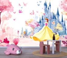Load image into Gallery viewer, Princess Wall Mural for Girls – Fairy Tale Nursery Wallpaper – Floral Princess Theme – Peel and Stick Removable Mural – Kids Room Decor