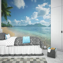 Load image into Gallery viewer, Tropical Beach Wall Mural – Island Ocean Wallpaper – Coastal Paradise Bedroom Decor – Seaside Wall Art – Peel and Stick Mural