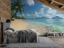 Load image into Gallery viewer, Tropical Beach Wall Mural – Island Ocean Wallpaper – Coastal Paradise Bedroom Decor – Seaside Wall Art – Peel and Stick Mural