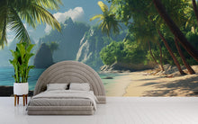 Load image into Gallery viewer, Tropical Jungle Beach Wall Mural – Coastal Rainforest Wallpaper – Paradise Ocean View Mural – Peel and Stick or Traditional Installation