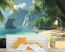 Load image into Gallery viewer, Tropical Jungle Beach Wall Mural – Coastal Rainforest Wallpaper – Paradise Ocean View Mural – Peel and Stick or Traditional Installation