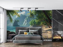 Load image into Gallery viewer, Tropical Jungle Beach Wall Mural – Coastal Rainforest Wallpaper – Paradise Ocean View Mural – Peel and Stick or Traditional Installation