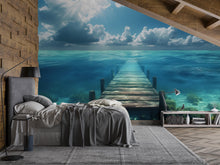 Load image into Gallery viewer, Ocean Dock Wall Mural – Tranquil Pier Wallpaper – Tropical Beach Ocean View Wall Art – Peel and Stick or Traditional Installation