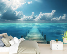 Load image into Gallery viewer, Ocean Dock Wall Mural – Tranquil Pier Wallpaper – Tropical Beach Ocean View Wall Art – Peel and Stick or Traditional Installation