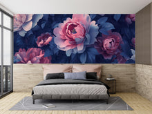 Load image into Gallery viewer, Dark Floral Wall Mural – Pink and Navy Peony Wallpaper – Bold Romantic Bedroom Decor – Peel and Stick or Non-Woven