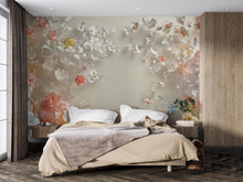 Load image into Gallery viewer, 3D Pastel Floral Wall Mural – Elegant Blush Rose Wallpaper – Modern Romantic Bedroom Decor – Peel and Stick or Non-Woven