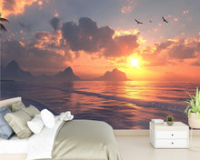 Load image into Gallery viewer, Sunset Beach Wall Mural – Tropical Ocean View Wallpaper – Relaxing Seascape Wall Art – Coastal Bedroom Decor – Peel and Stick or Traditional