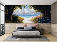 Load image into Gallery viewer, Secluded Beach Path Wall Mural – Coastal Ocean Wallpaper – Tropical Garden Walkway Decor – Bedroom Beach Theme Peel and Stick Mural