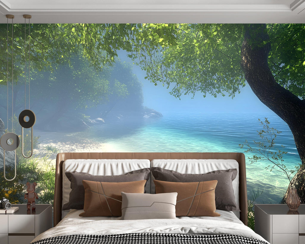 Ocean Pathway Wall Mural – Coastal Garden Beach Wallpaper – Relaxing Bedroom Beach Decor – Peel and Stick or Traditional Wall Art