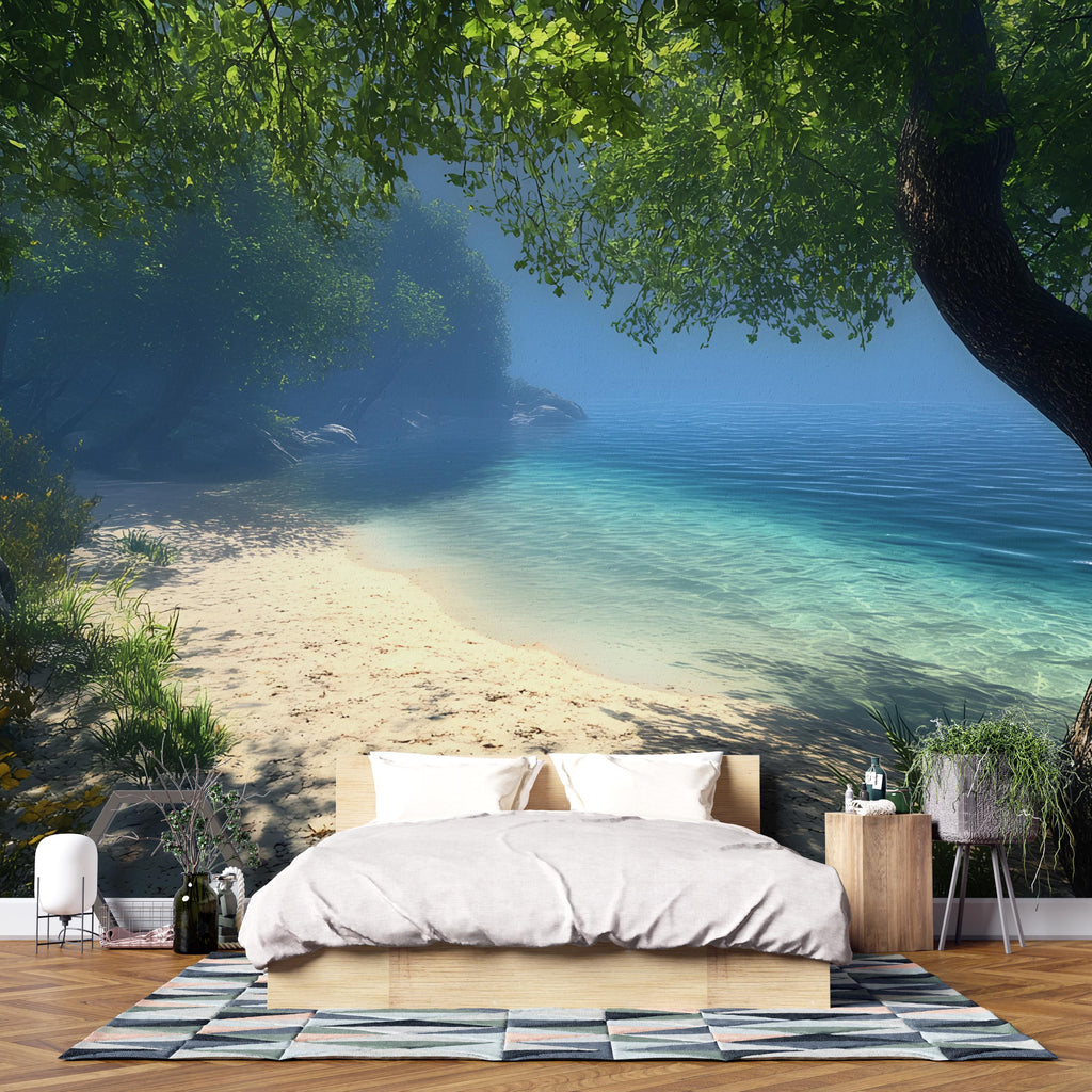 Ocean Pathway Wall Mural – Coastal Garden Beach Wallpaper – Relaxing Bedroom Beach Decor – Peel and Stick or Traditional Wall Art