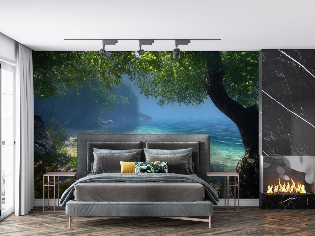 Ocean Pathway Wall Mural – Coastal Garden Beach Wallpaper – Relaxing Bedroom Beach Decor – Peel and Stick or Traditional Wall Art