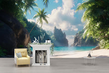 Load image into Gallery viewer, Tropical Hidden Cove Wall Mural – Beach and Ocean View Wallpaper – Peel and Stick or Traditional Coastal Mural – Paradise Wall Art Decor