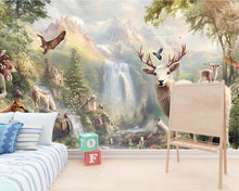Load image into Gallery viewer, Fantasy Forest Animal Wall Mural – Woodland Nursery Wallpaper – Peel and Stick or Non-Woven – Kids Room Nature Wall Decor