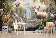 Load image into Gallery viewer, Fantasy Forest Animal Wall Mural – Woodland Nursery Wallpaper – Peel and Stick or Non-Woven – Kids Room Nature Wall Decor