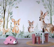 Load image into Gallery viewer, Woodland Animal Nursery Wall Mural – Baby Deer and Bunny Wallpaper – Peel and Stick or Traditional Wall Art for Nursery or Playroom