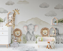 Load image into Gallery viewer, Safari Animals Wall Graphics Lion wallpaper Zebra Peel and Stick Elephant room Safari Wallpaper Nursery Giraffe Nursery decor Mural 711RS