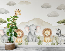 Load image into Gallery viewer, Safari Animals Wall Graphics Lion wallpaper Zebra Peel and Stick Elephant room Safari Wallpaper Nursery Giraffe Nursery decor Mural 711RS