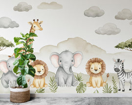 Safari Animals Wall Graphics Lion wallpaper Zebra Peel and Stick Elephant room Safari Wallpaper Nursery Giraffe Nursery decor Mural 711RS
