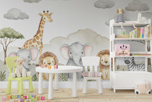 Load image into Gallery viewer, Safari Animals Wall Graphics Lion wallpaper Zebra Peel and Stick Elephant room Safari Wallpaper Nursery Giraffe Nursery decor Mural 711RS