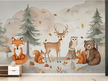 Load image into Gallery viewer, Woodland Forest Animals Wall Graphics Fox Peel and Stick Girl room Forest Wallpaper Nursery Self Adhesive Nursery wall decor Mural 713RS