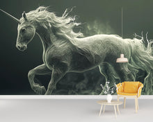 Load image into Gallery viewer, Dark Fantasy Unicorn Wall Mural – Mystical Horse Wallpaper – Peel and Stick or Non-Woven Gothic Art for Home, Office or Studio Decor