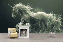 Load image into Gallery viewer, Dark Fantasy Unicorn Wall Mural – Mystical Horse Wallpaper – Peel and Stick or Non-Woven Gothic Art for Home, Office or Studio Decor