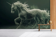 Load image into Gallery viewer, Dark Fantasy Unicorn Wall Mural – Mystical Horse Wallpaper – Peel and Stick or Non-Woven Gothic Art for Home, Office or Studio Decor